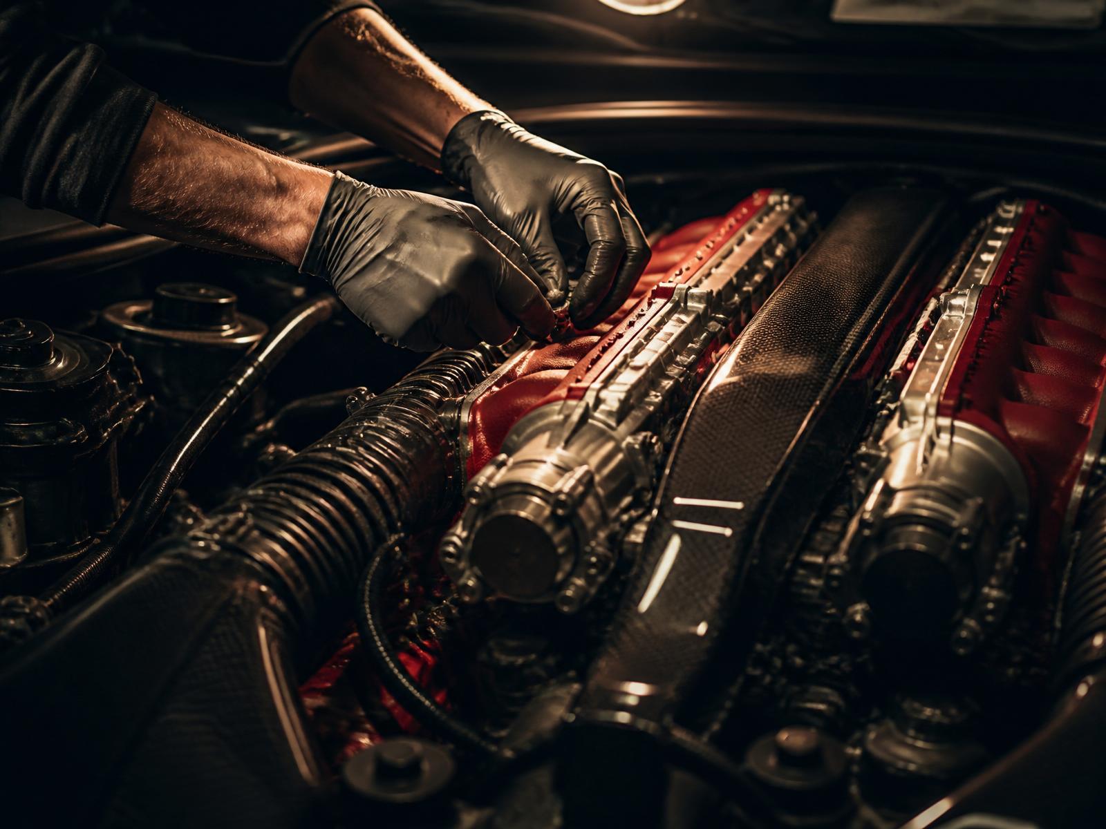 Experienced technician working on a high-performance engine bay